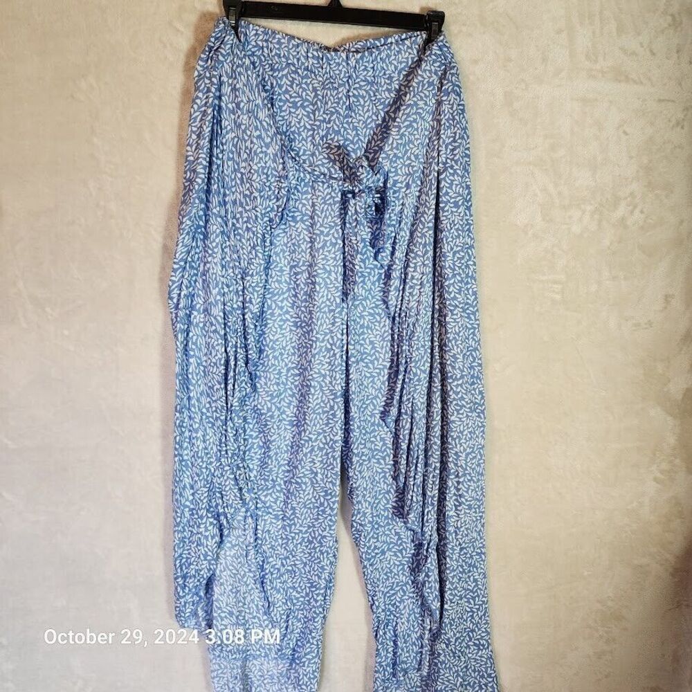 Kiwi + Punch Wide Leg Sarong Pant And Smocked Crop Top Set Blue Women's Large - Picture 4 of 16